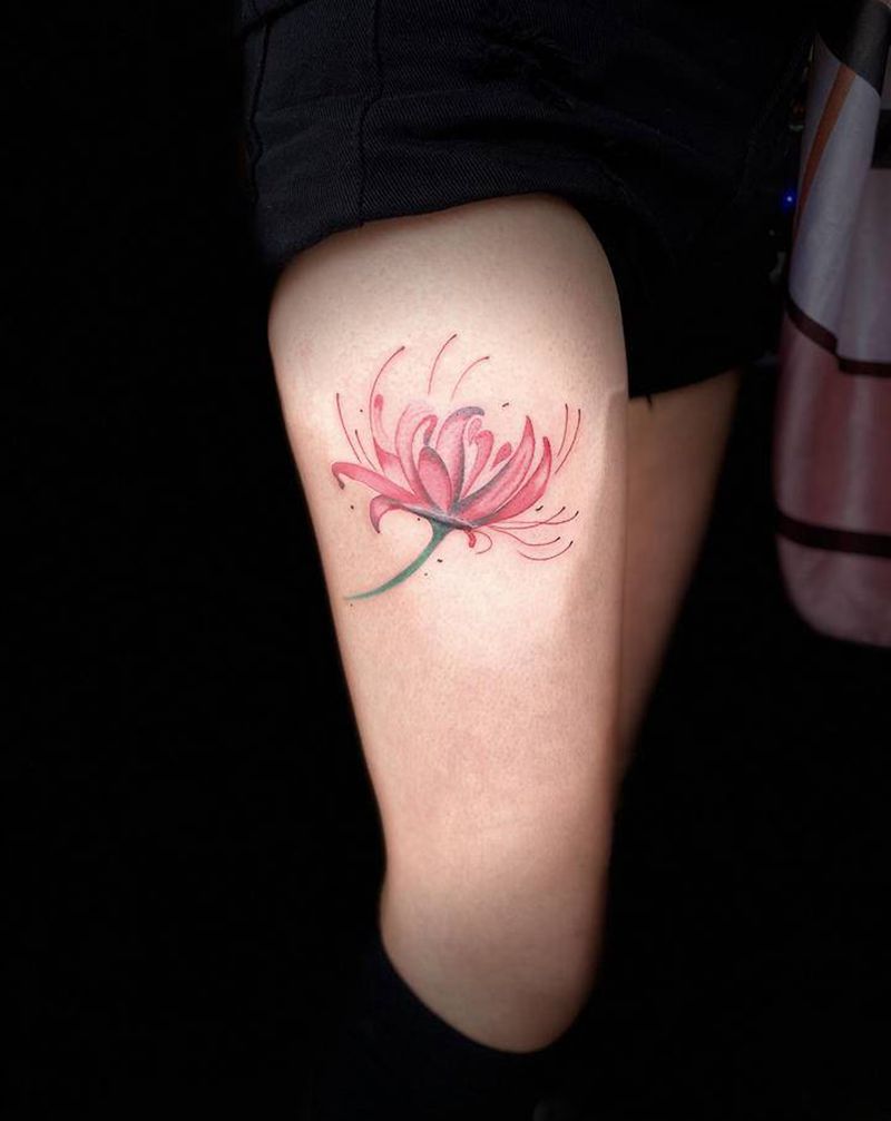 伤疤遮盖,彼岸花纹身纹身图片_腹部臀部新传统New School纹身图案