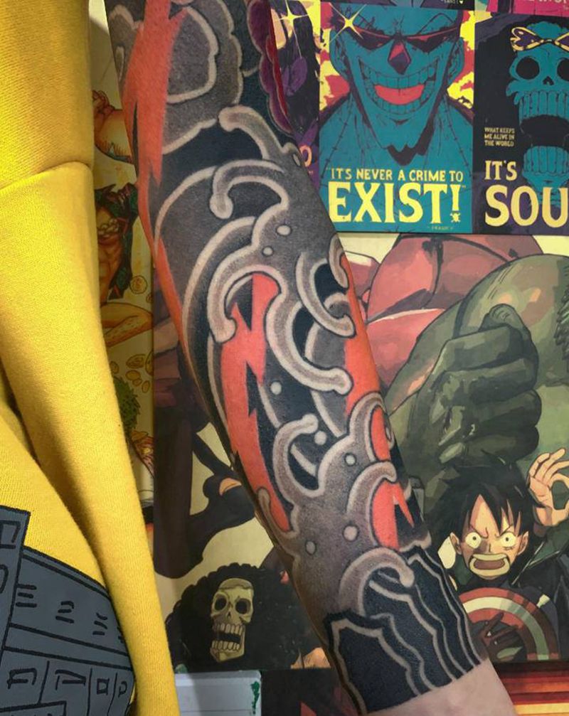 日式雷神纹身图片_手臂老传统雷神纹身图案