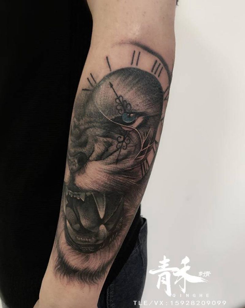 狮子纹身图片_欧美写实纹身图案