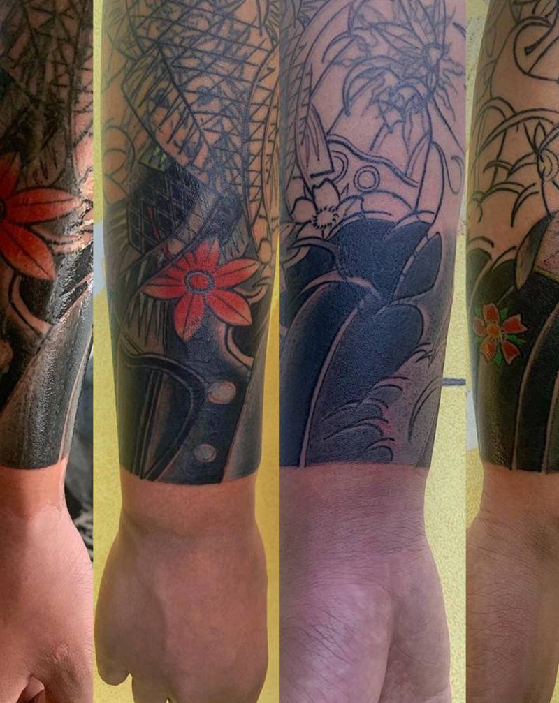传统花臂 半成品纹身图片_手臂老传统纹身图案