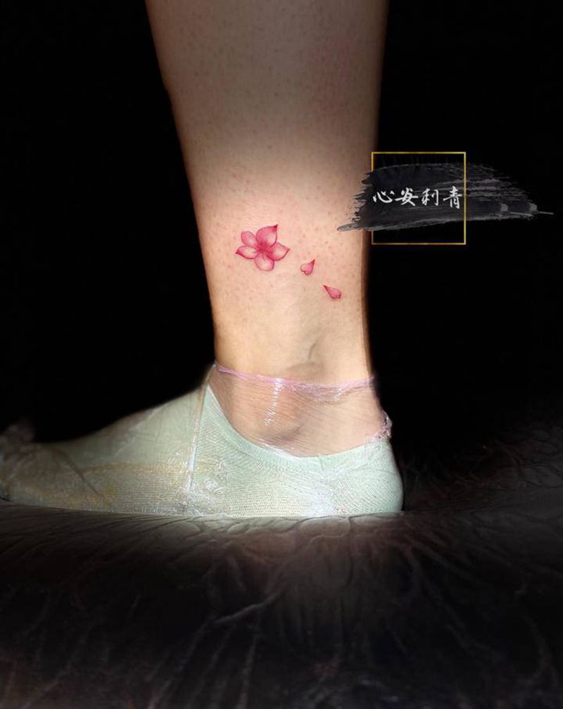 樱花,广元纹身心安刺青纹身图片_腿部脚部水墨水彩纹身图案