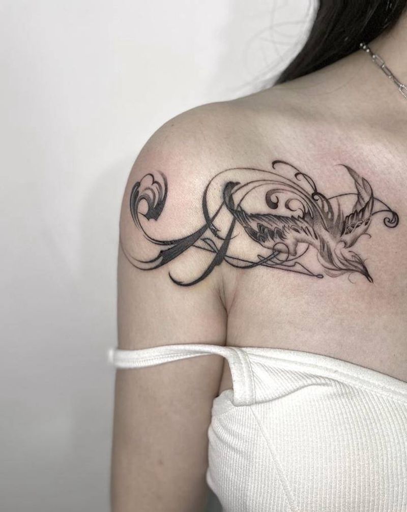 凤凰纹身图片_肩部纹身图案