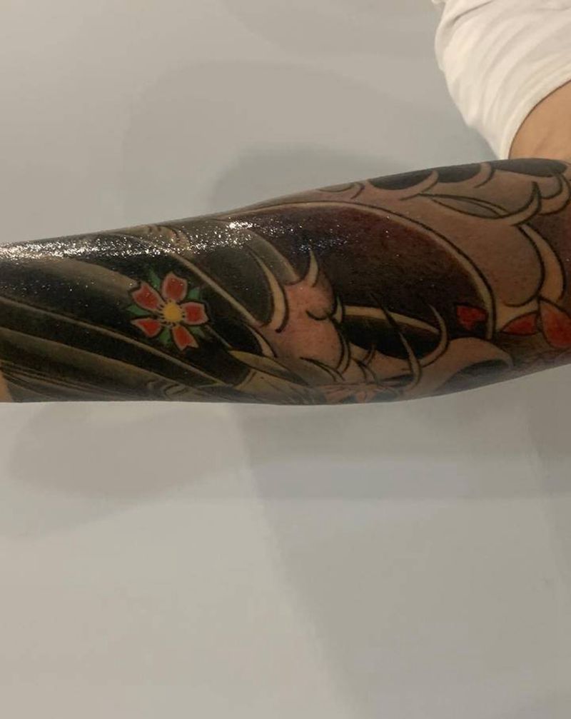 老传统花臂纹身图片_手臂老传统纹身图案