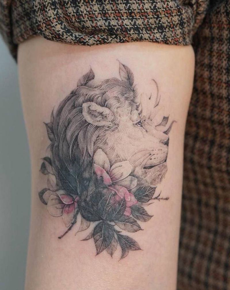 狮子遮盖纹身图片_手臂纹身图案