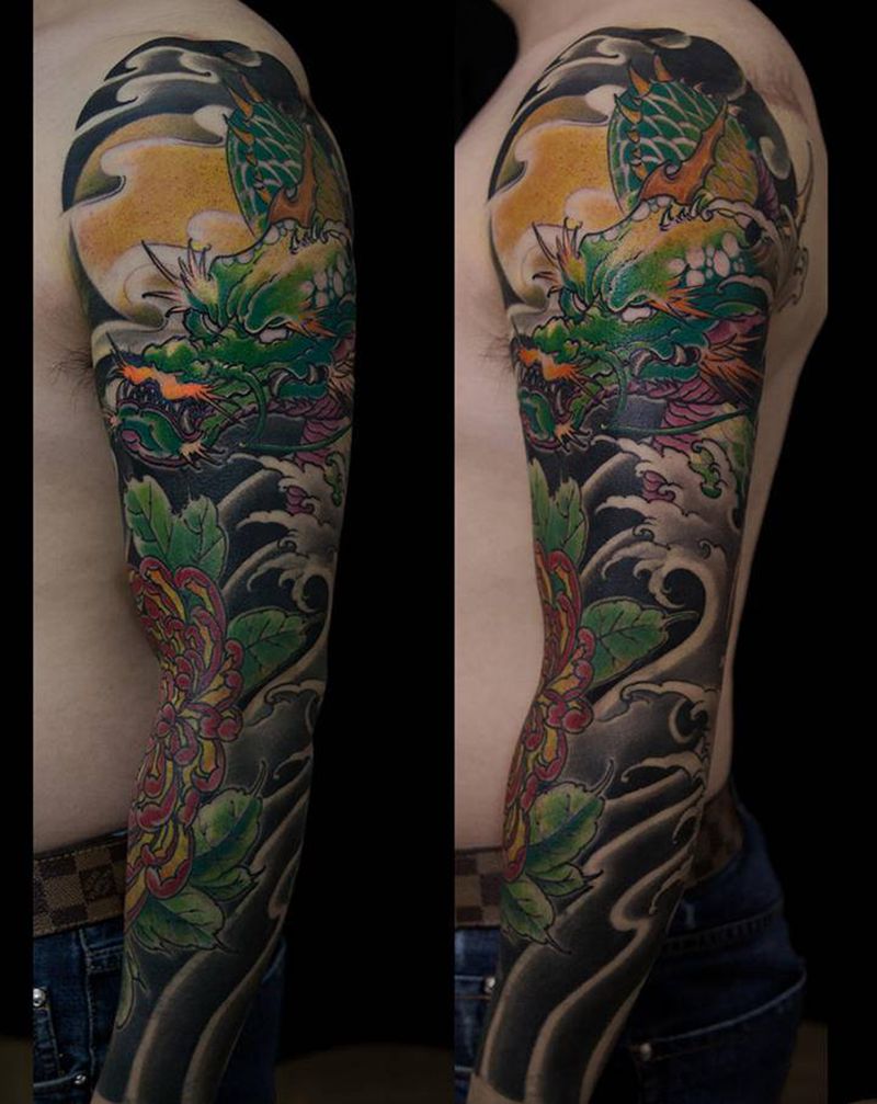 花臂遮盖旧纹身纹身图片_手部新传统纹身图案