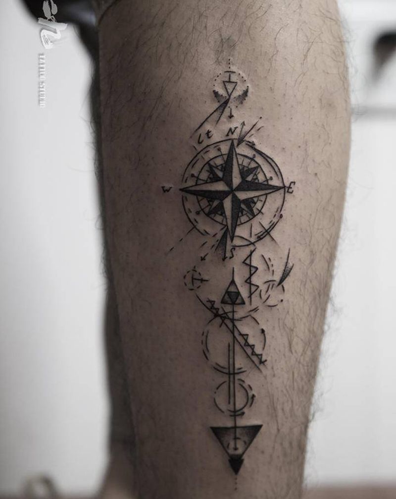 几何纹身图片_腿部几何纹身图案