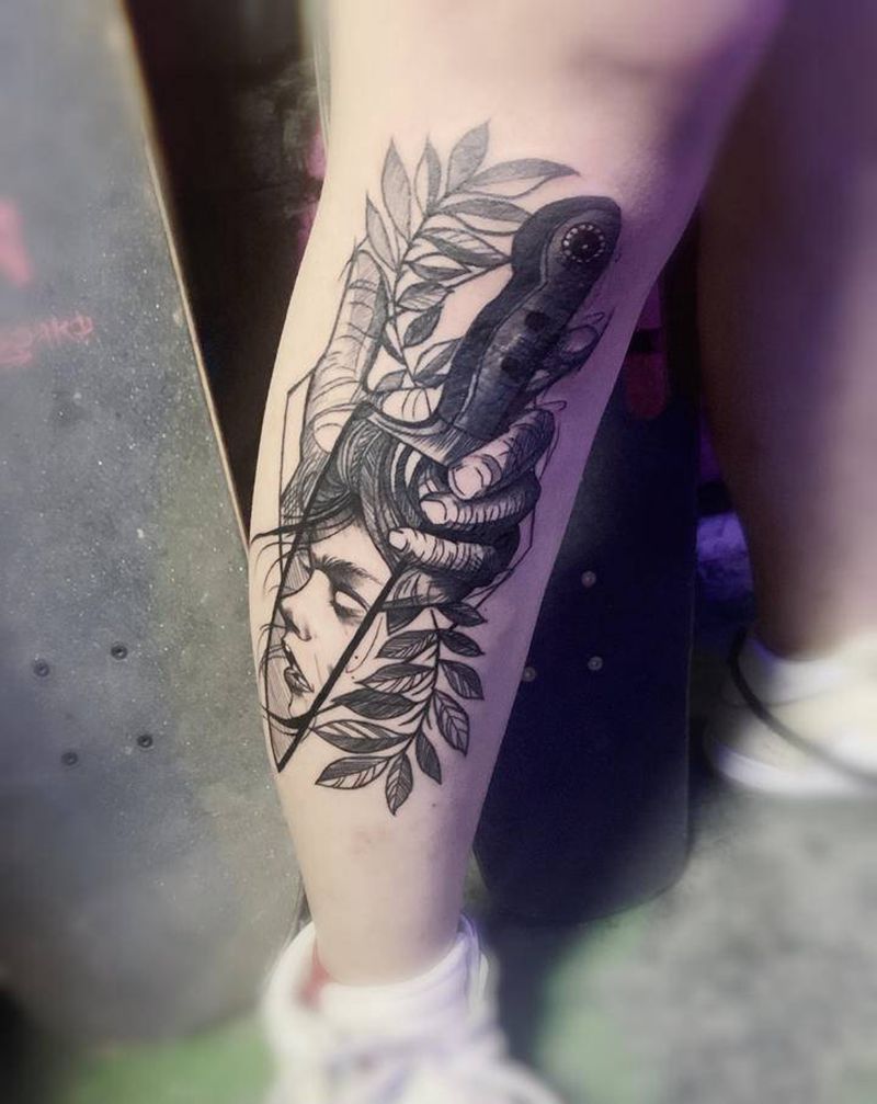 纹身遮盖纹身图片_腿部欧美写实纹身图案