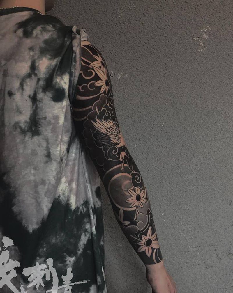 日式花臂纹身图片_手臂老传统纹身图案