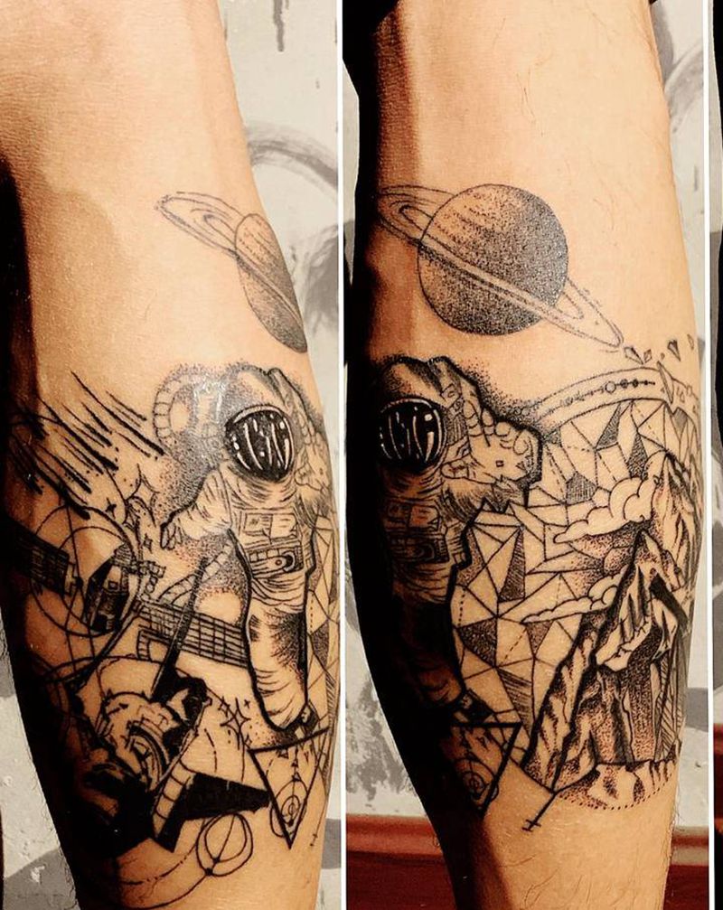 混搭，点刺纹身图片_腿部纹身图案