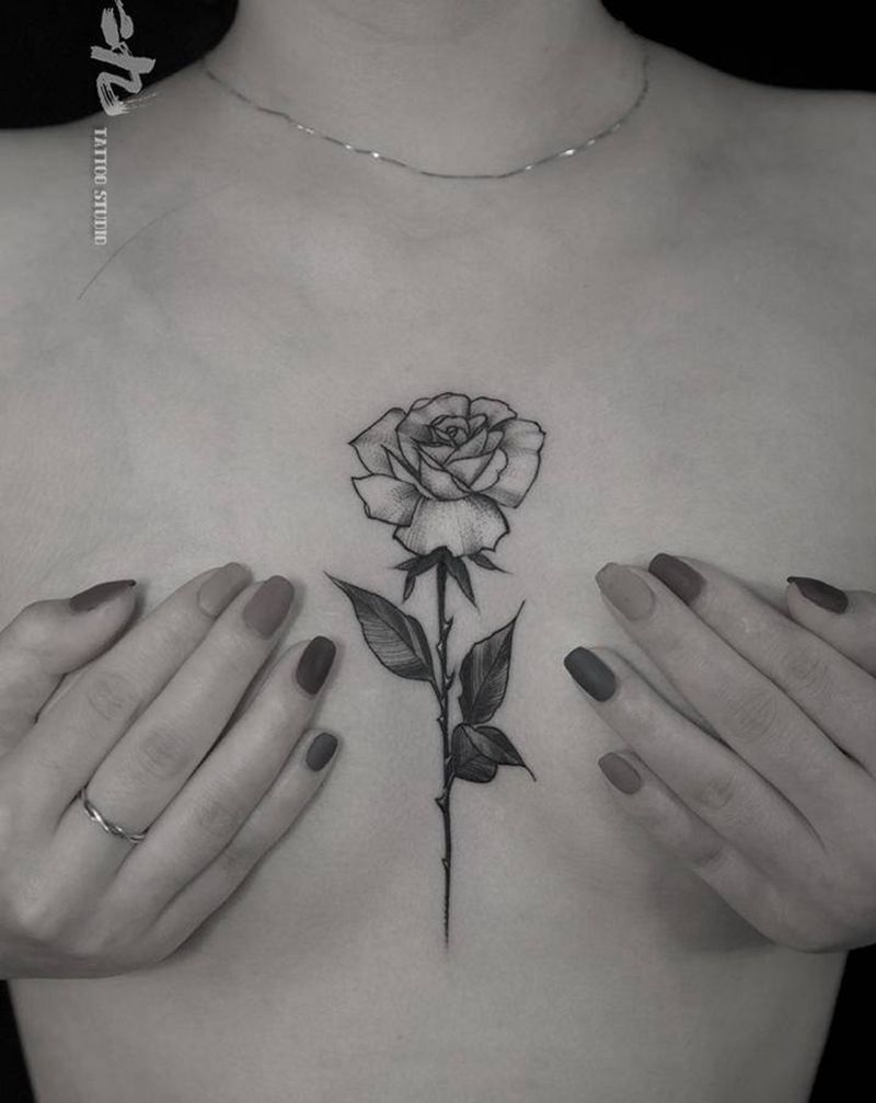 小清新纹身图片_胸部小清新纹身图案