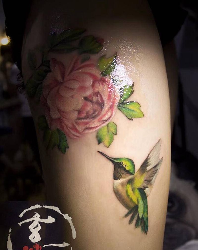 花鸟纹身图片_腿部纹身图案