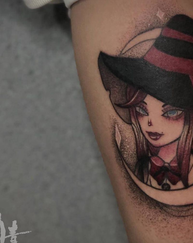 大腿上可真好看纹身图片_腿部Old School点刺纹身图案