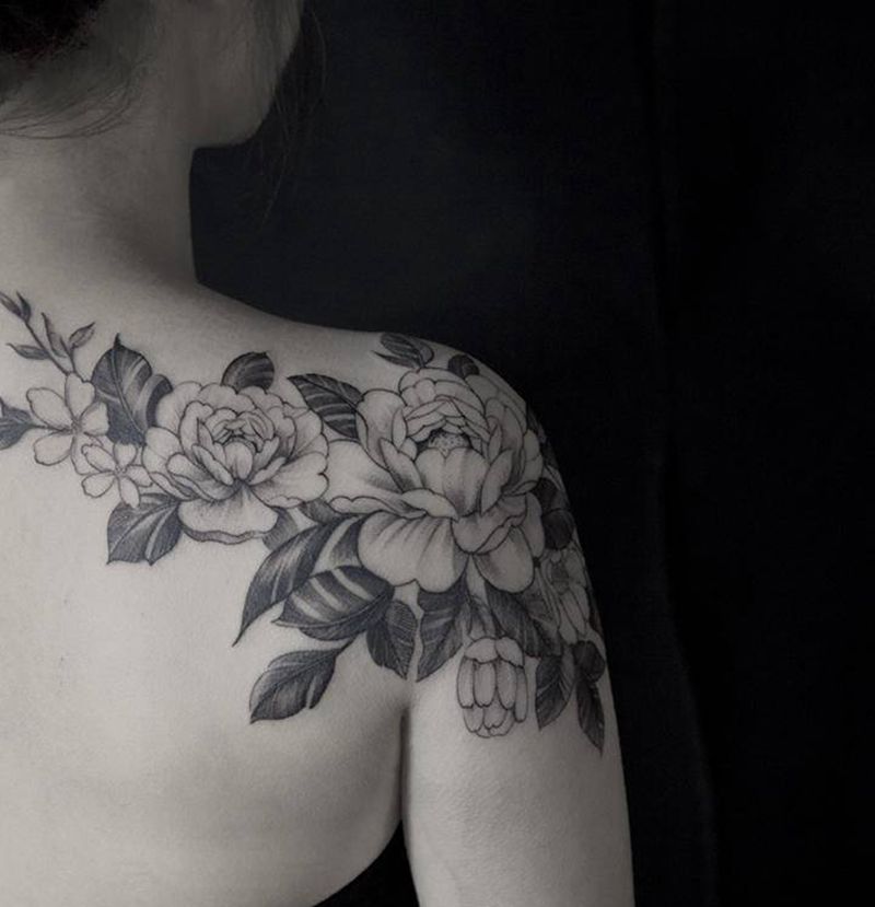 肩花·素花·量身定制纹身图片_肩部纹身图案