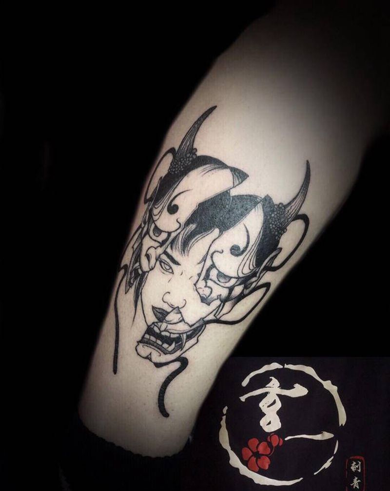 日式风纹身图片_腿部纹身图案