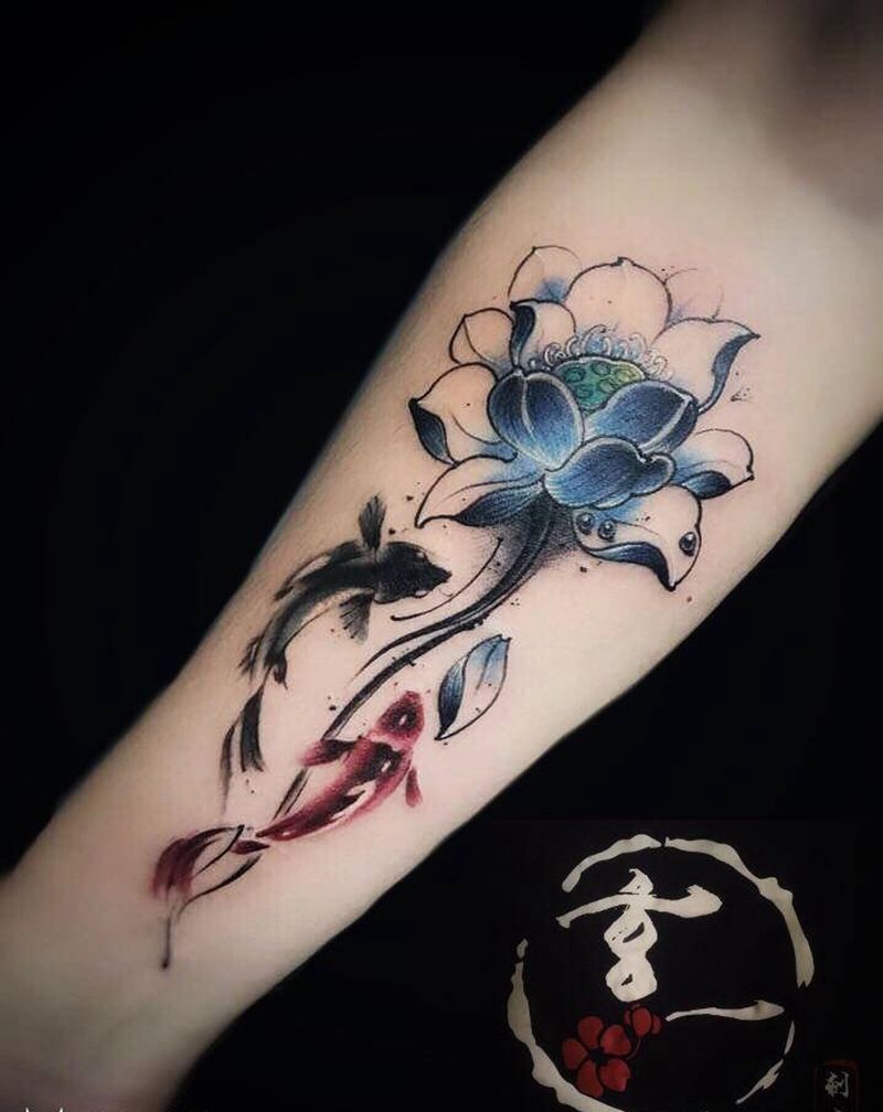 莲花纹身图片_手臂纹身图案