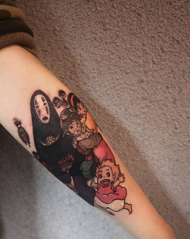 宫崎骏人物遮盖纹身图片_手臂New School纹身图案