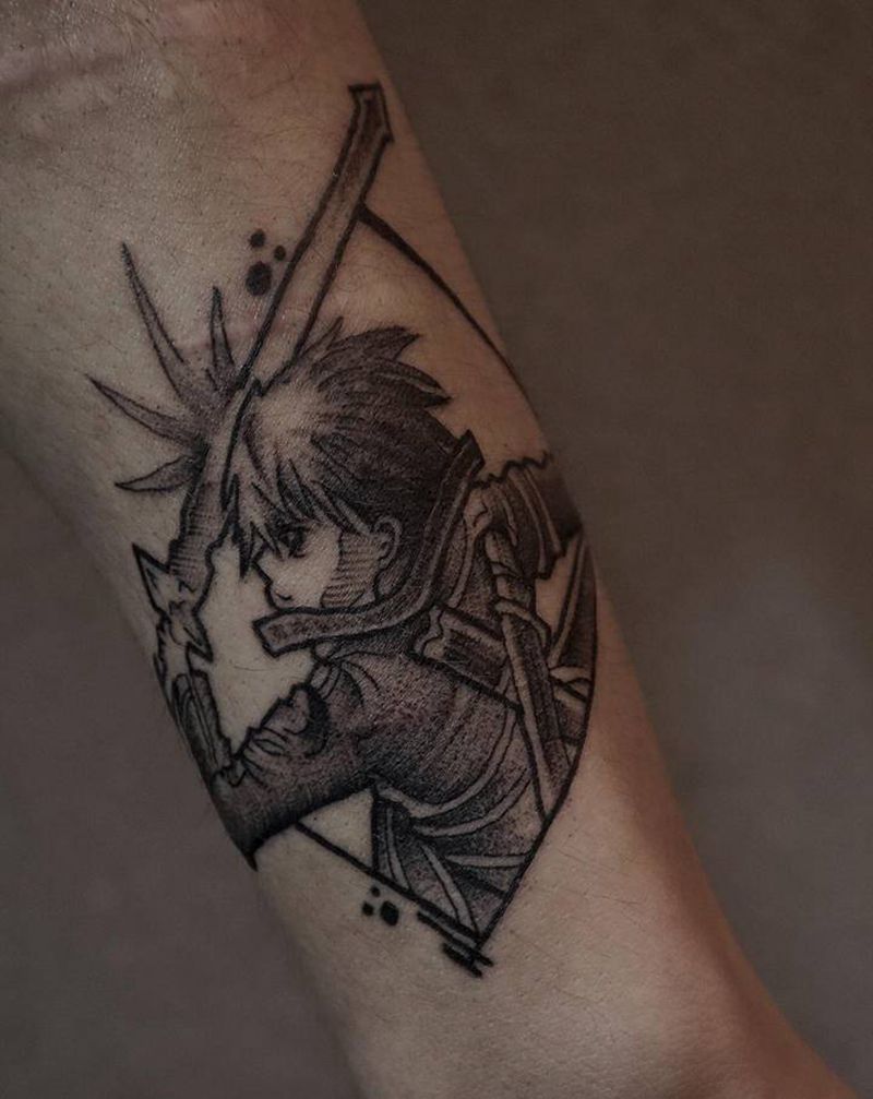 杀生丸纹身图片_手臂点刺New School纹身图案