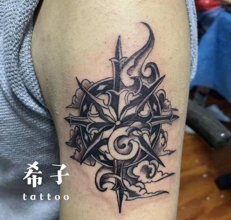 航海指南纹身图片_手臂纹身图案