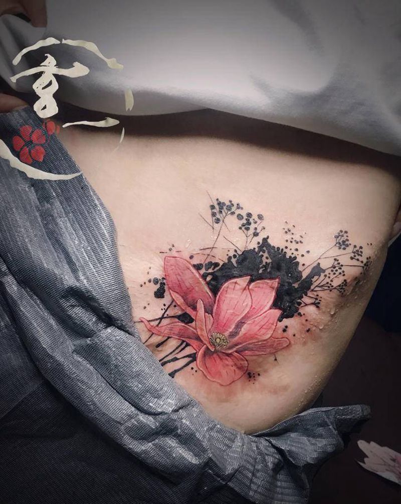 遮盖伤疤纹身图片_腹部纹身图案