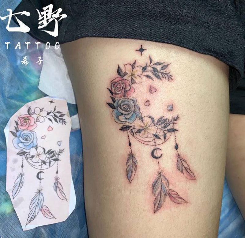 清新系列纹身图片_腿部纹身图案