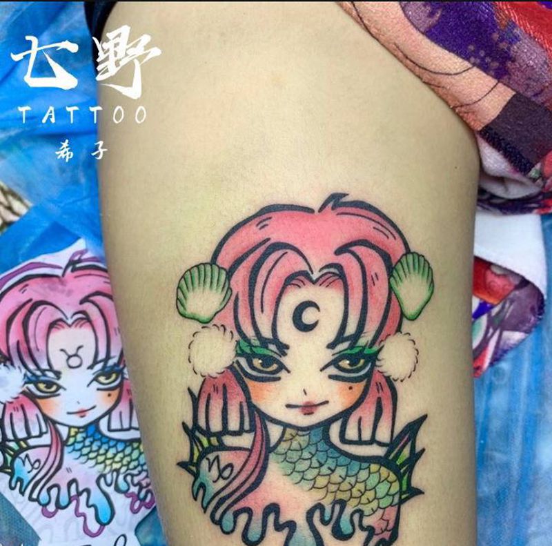 new school纹身图片_腿部New School纹身图案