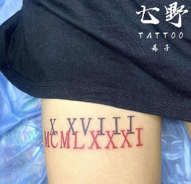 设计日期一枚纹身图片_腿部纹身图案