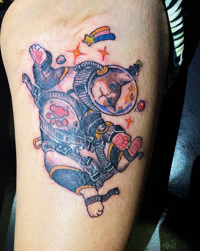 伤疤遮盖纹身图片_腿部New School纹身图案