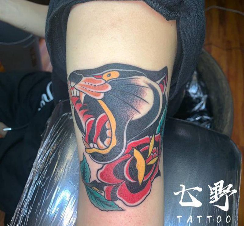 old school豹子纹身图片_手臂Old School纹身图案