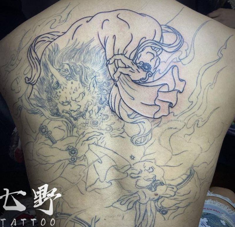 风神纹身图片_背部纹身图案