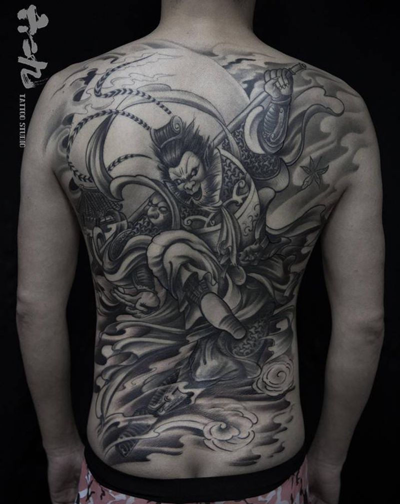 悟空纹身图片_背部新传统纹身图案