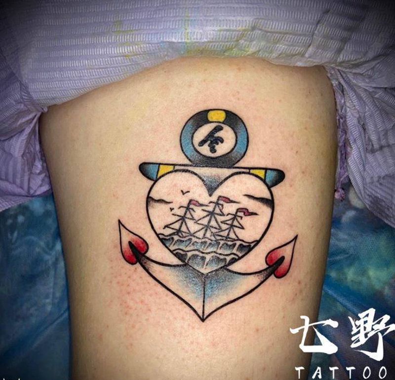 一帆风顺⛵️纹身图片_腿部纹身图案