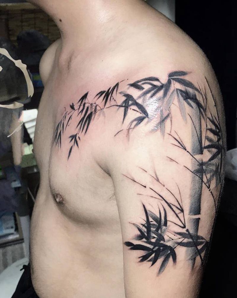 原创墨竹纹身图片_手臂纹身图案