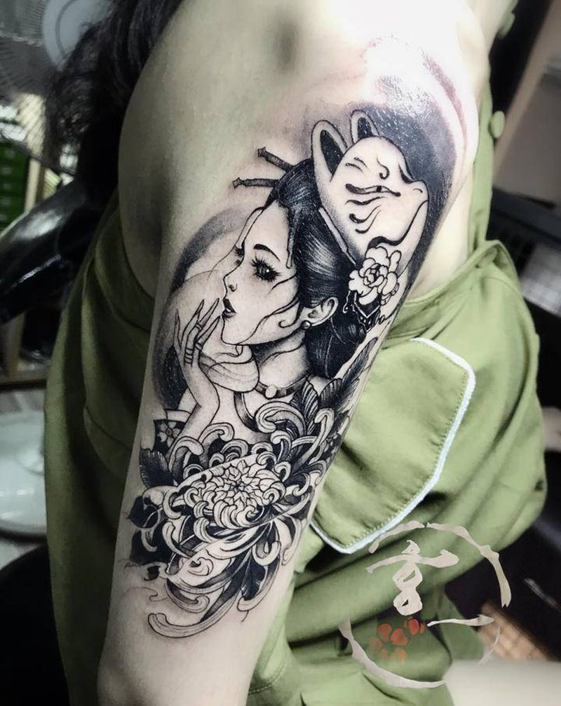 艺妓一枚纹身图片_手部纹身图案