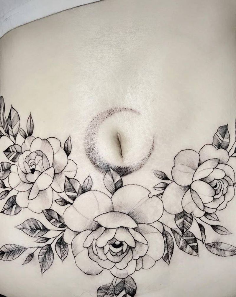 妊辰纹遮盖纹身图片_腹部纹身图案