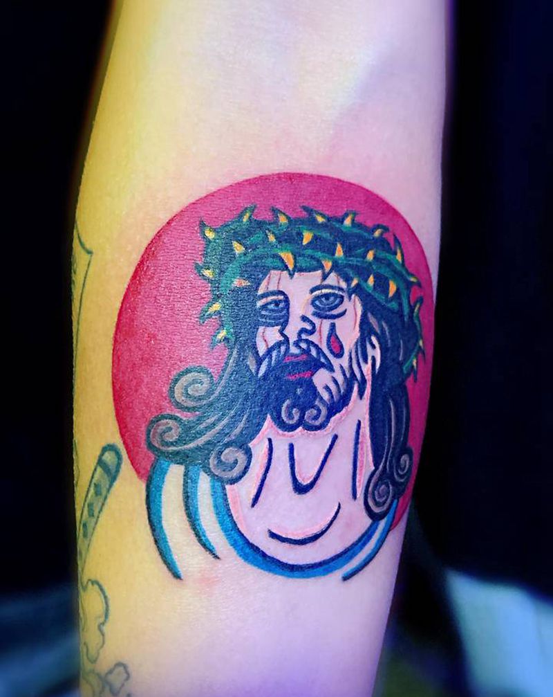 Old school耶稣纹身图片_手臂Old School纹身图案