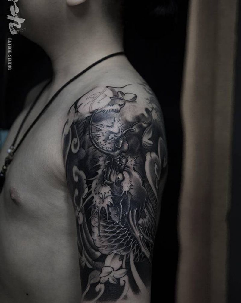 新传统龙纹身图片_手臂新传统纹身图案