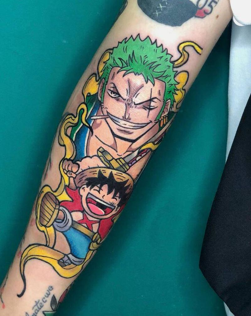 索隆➕路飞纹身图片_手臂New School纹身图案