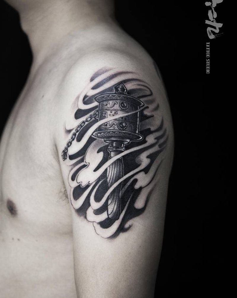 转经轮纹身图片_手臂新传统纹身图案