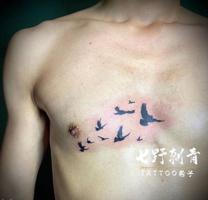 大雁纹身图片_胸部纹身图案