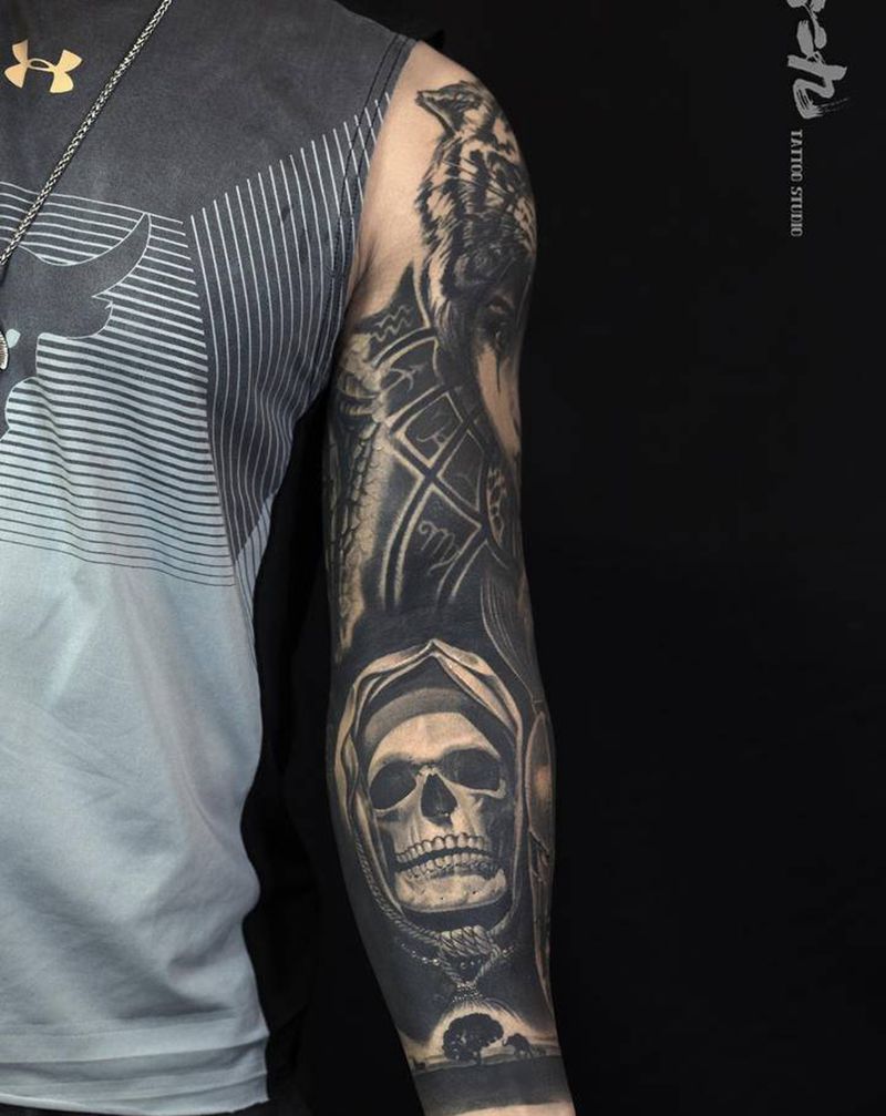 欧美写实花臂恢复后纹身图片_手臂欧美写实纹身图案