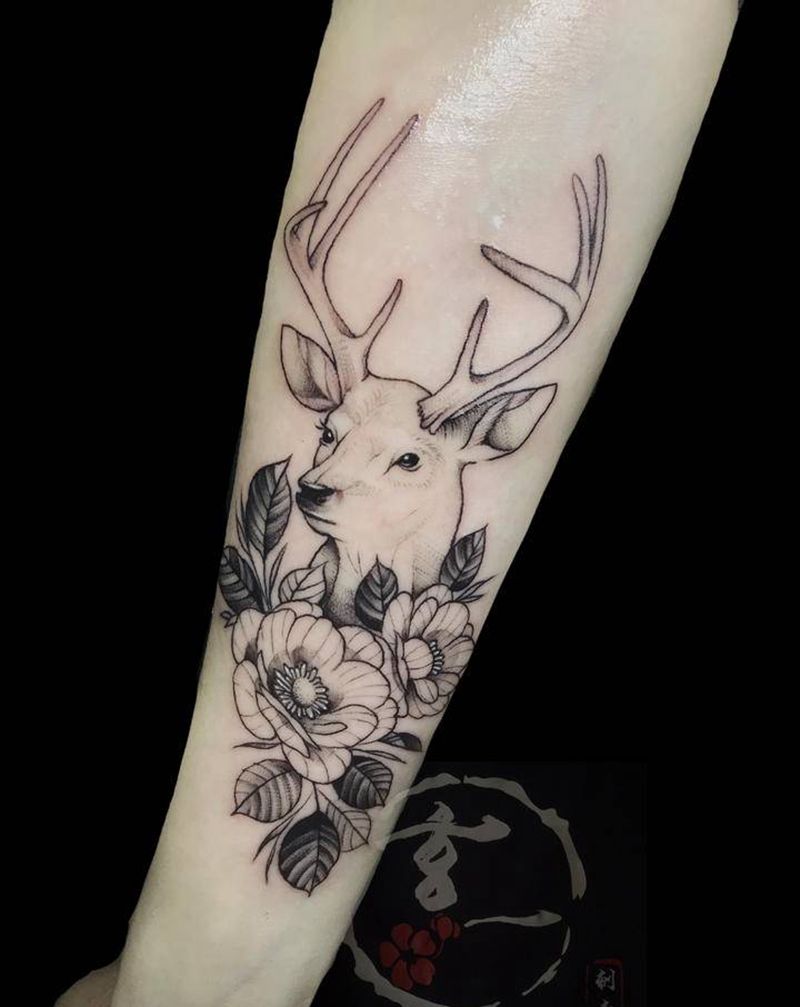 鹿子纹身图片_手臂纹身图案