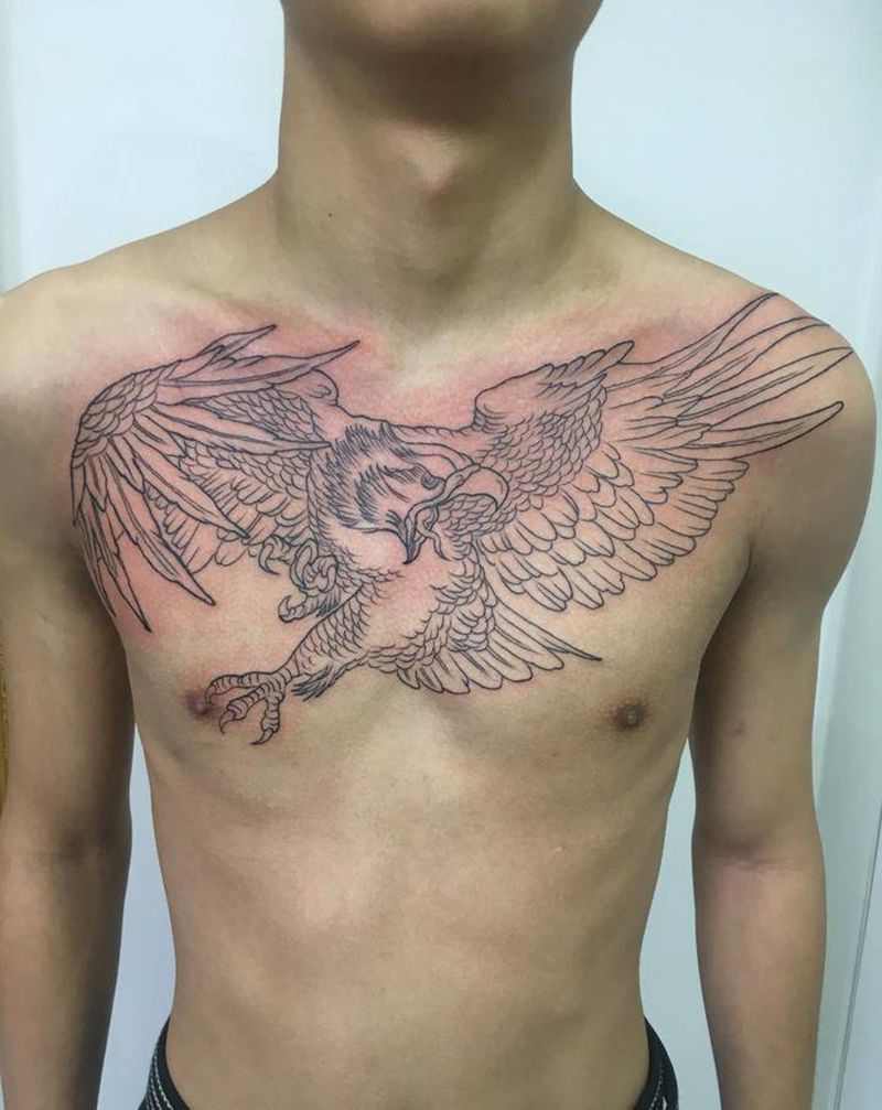 老鹰未完待续纹身图片_胸部纹身图案