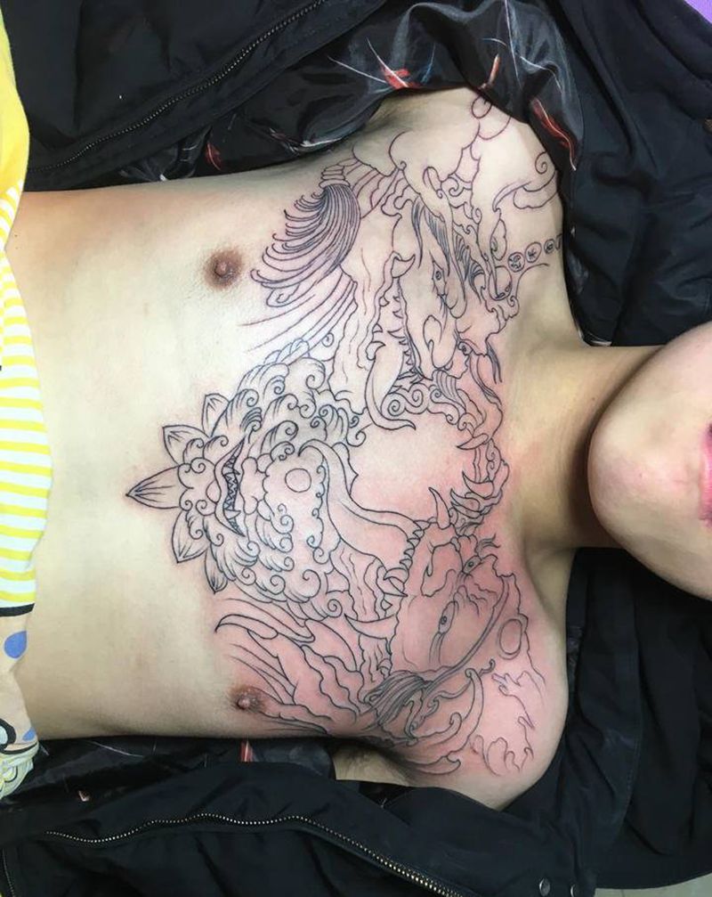 花胸未完待续纹身图片_新传统纹身图案