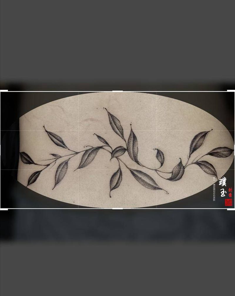 "freehand"纹身图片_腰部点刺叶子纹身图案