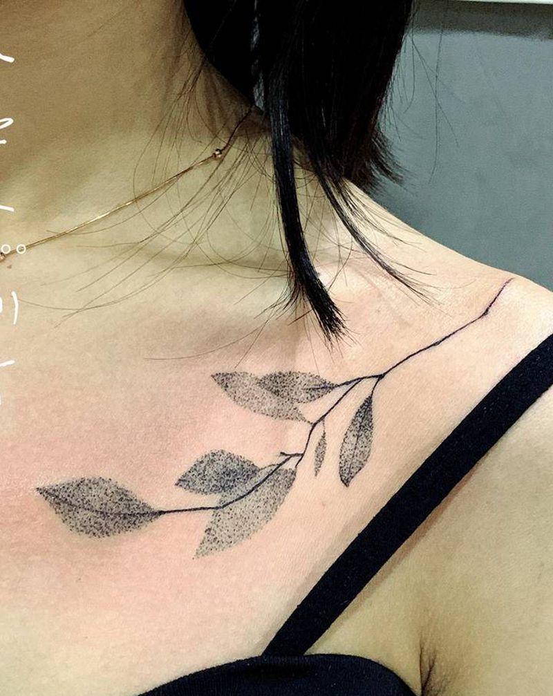 叶子纹身图片_点刺纹身图案
