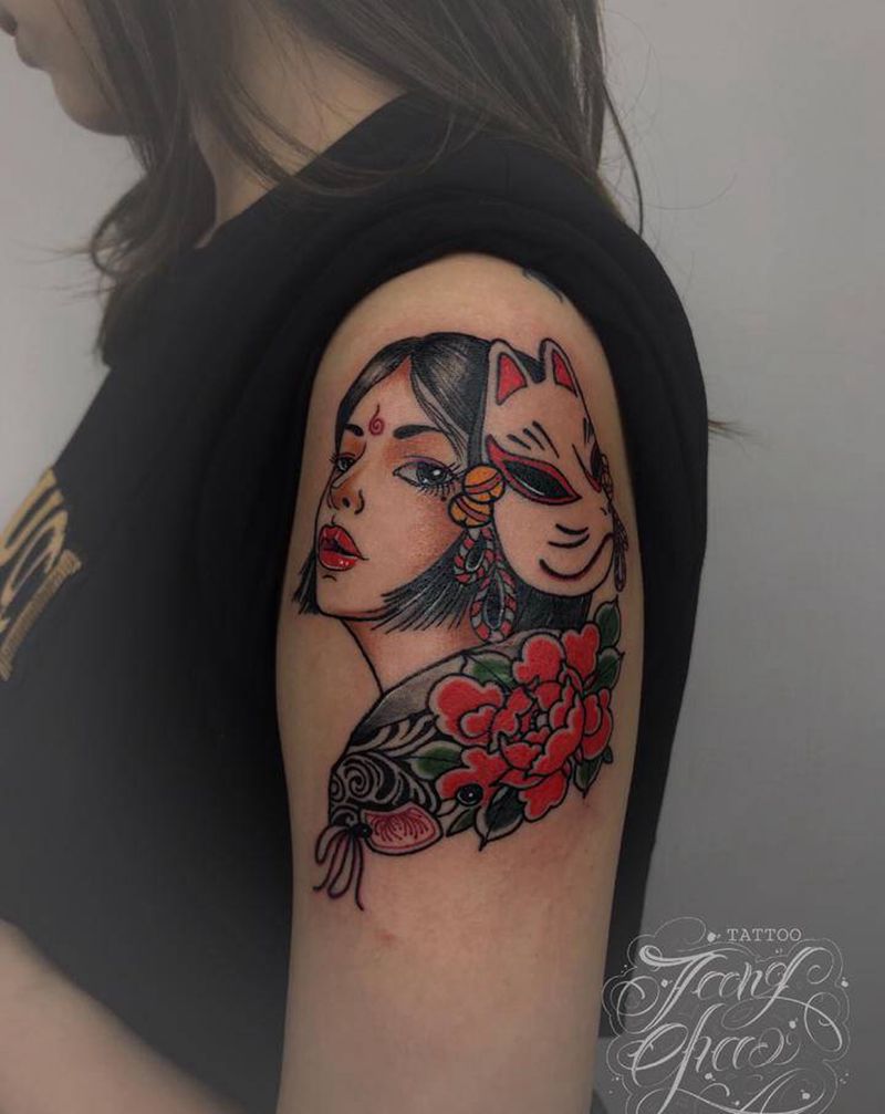 小姐姐纹身图片_手臂新传统纹身图案