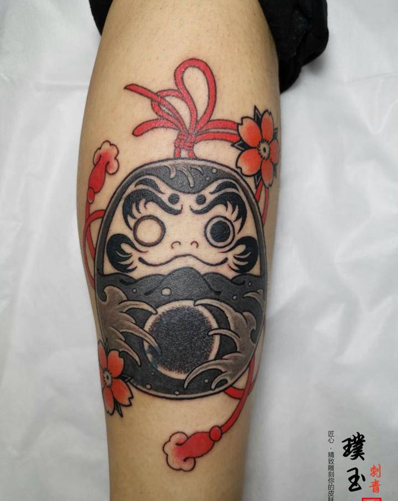 达摩蛋遮盖纹身图片_腿部老传统达摩蛋纹身图案