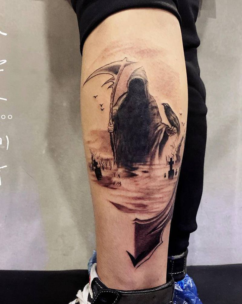 死神纹身图片_脚部纹身图案