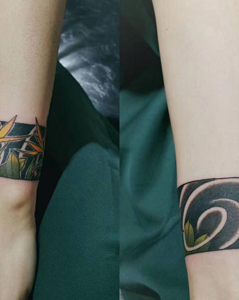 私人定制“鹤望兰”手环纹身图片_手部老传统鹤望兰纹身图案