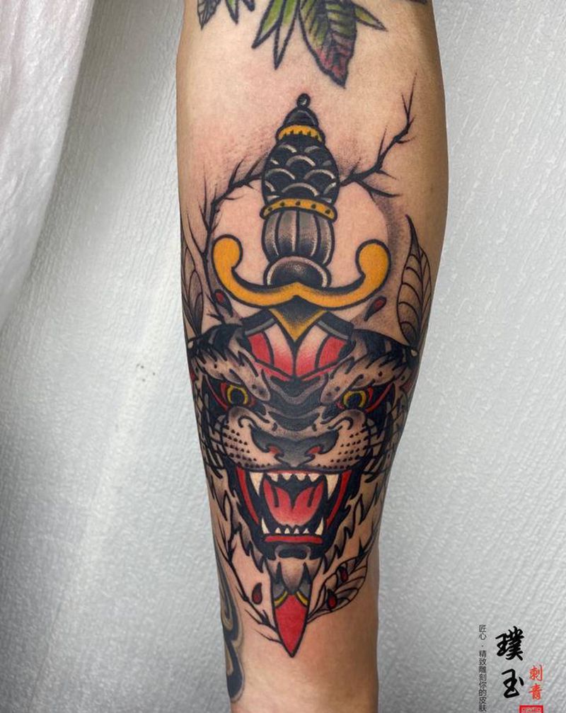 oldschool虎纹身图片_手臂Old School老虎纹身图案